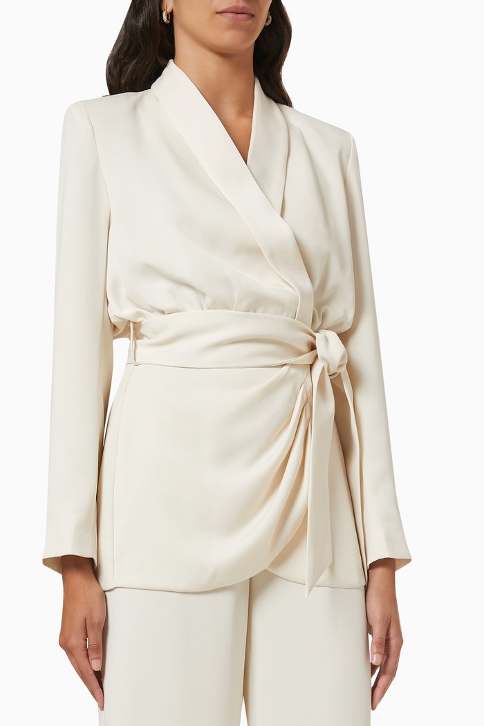 

Liam Wrap Blazer in Matte Satin, White