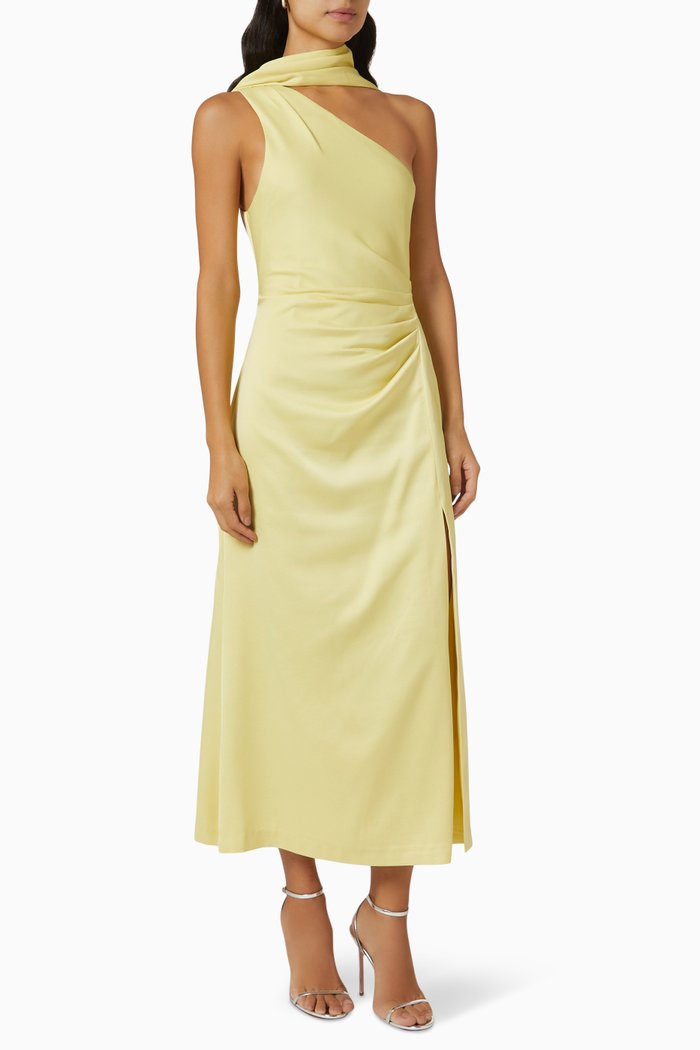 Estra Midi Dress in Semi Matte Satin, Yellow