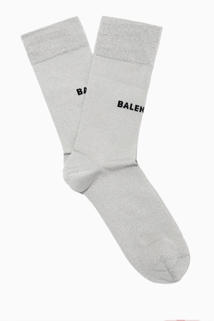 Logo Tennis Socks in Lurex Knit, Silver