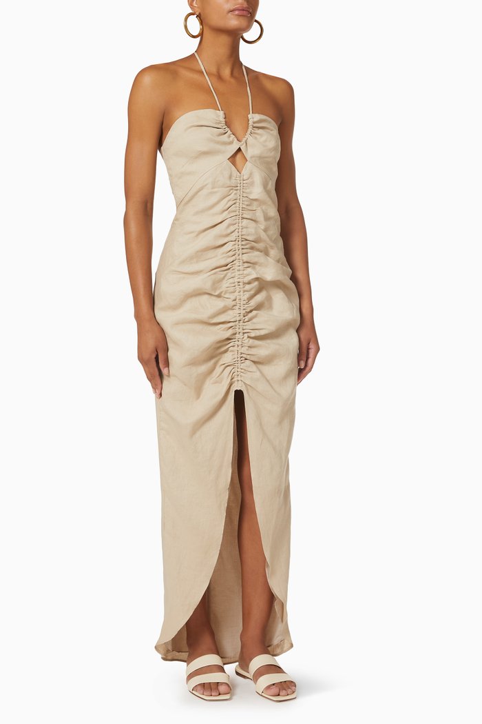 

Estelle Halter Maxi Dress in Linen, Neutral