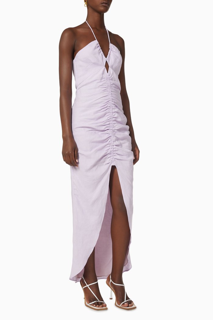 

Estelle Halter Maxi Dress in Linen, Purple