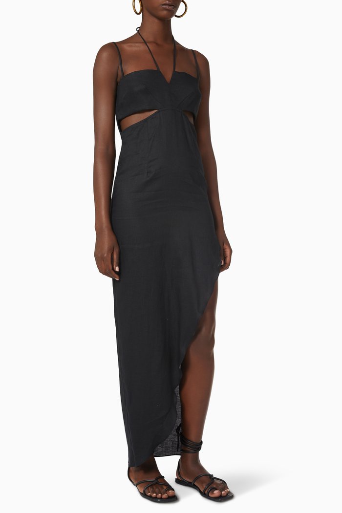 

Freya Maxi Dress in Linen, Black
