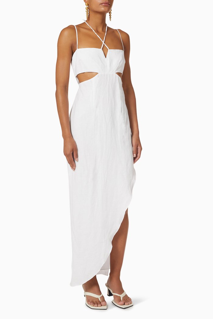 

Freya Maxi Dress in Linen, White