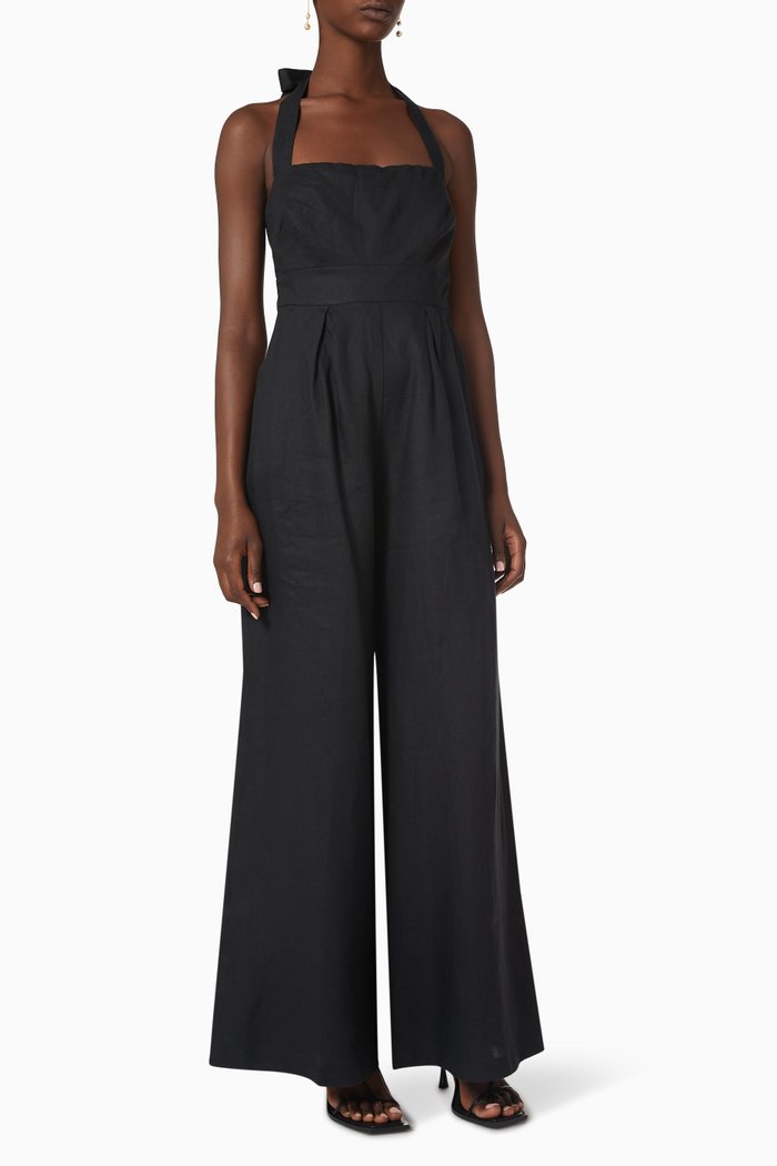 Freya Jumpsuit in Linen, Black
