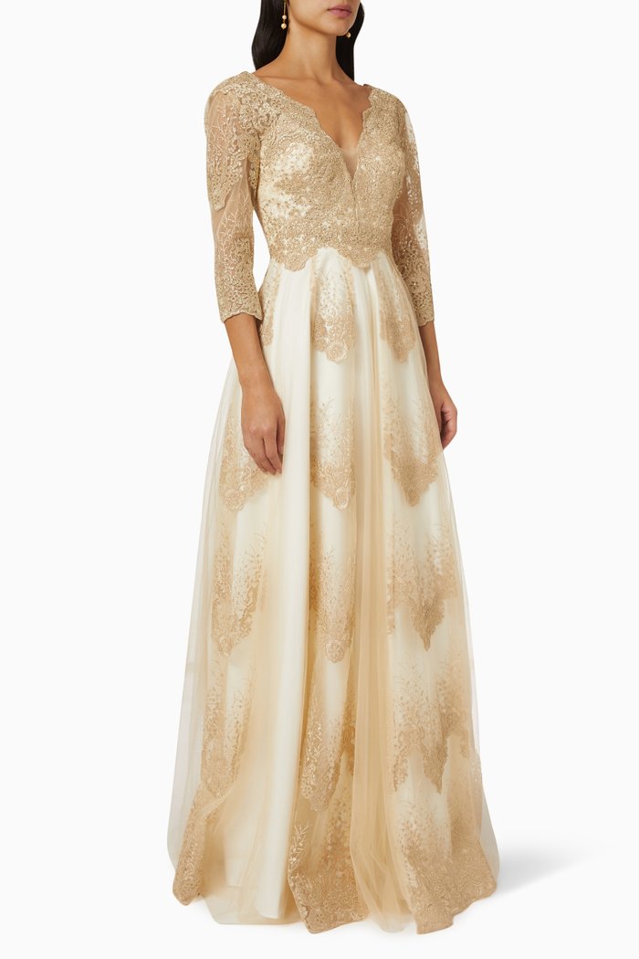 Lace Gown in Tulle, Gold
