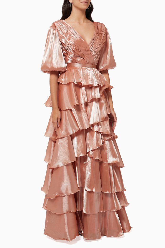 

Short Sleeve Ruffle Tiered Dress, Pink