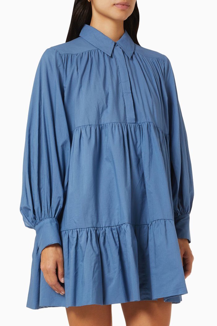 

Electric Paradise Long Sleeve Dress in Cotton, Blue