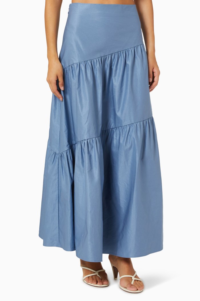 

Self Control Maxi Skirt in Cotton Blend, Blue