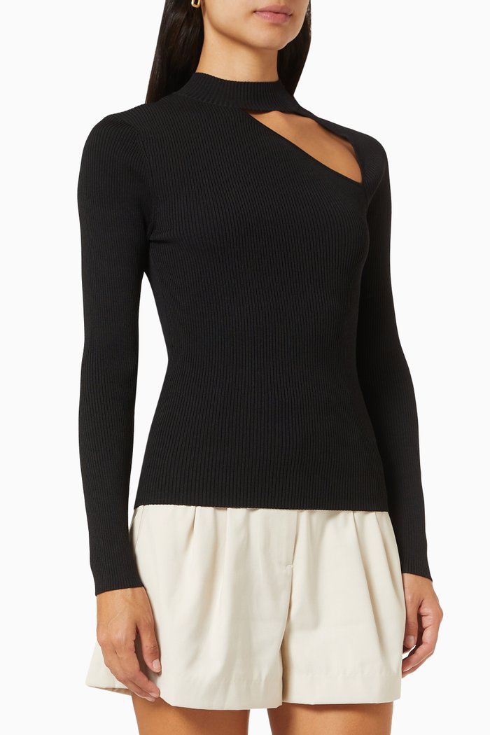 

Free Your Mind Top in Ribbed Viscose Blend Knit, Black