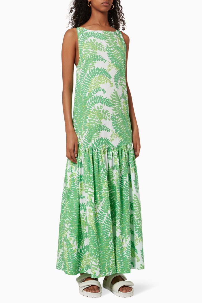 Drop Hem Maxi Dress in Sustainable Cotton, Green