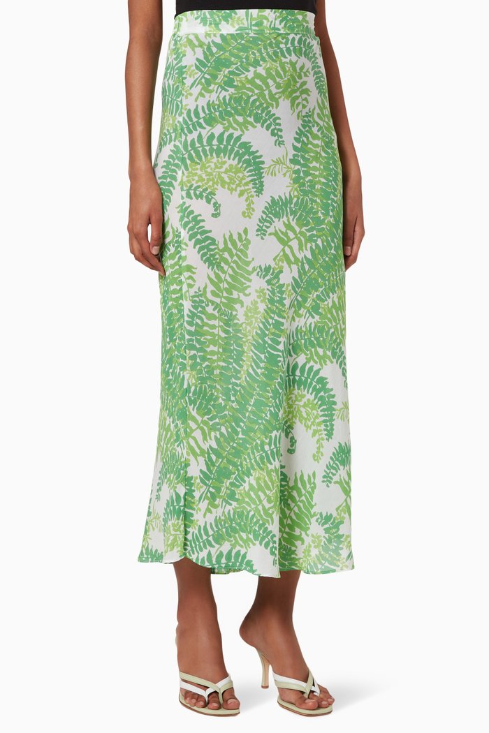 

High Waist Midi Skirt in Sustainable Cotton, Green