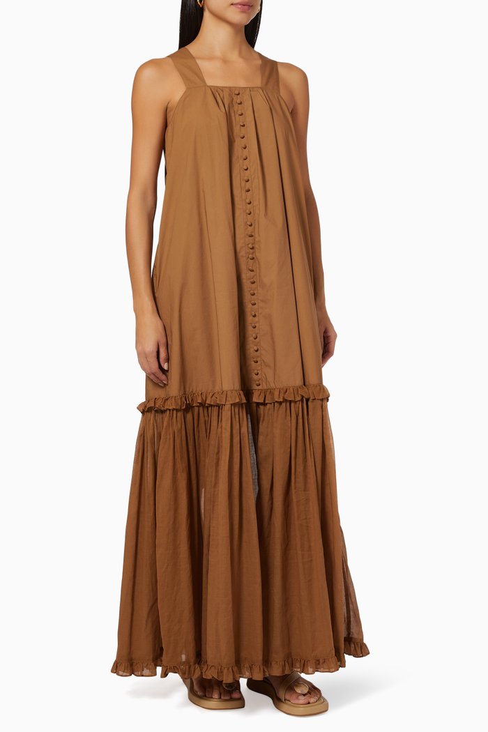 

Adrianna Maxi Dress in Organic Cotton Poplin, Brown