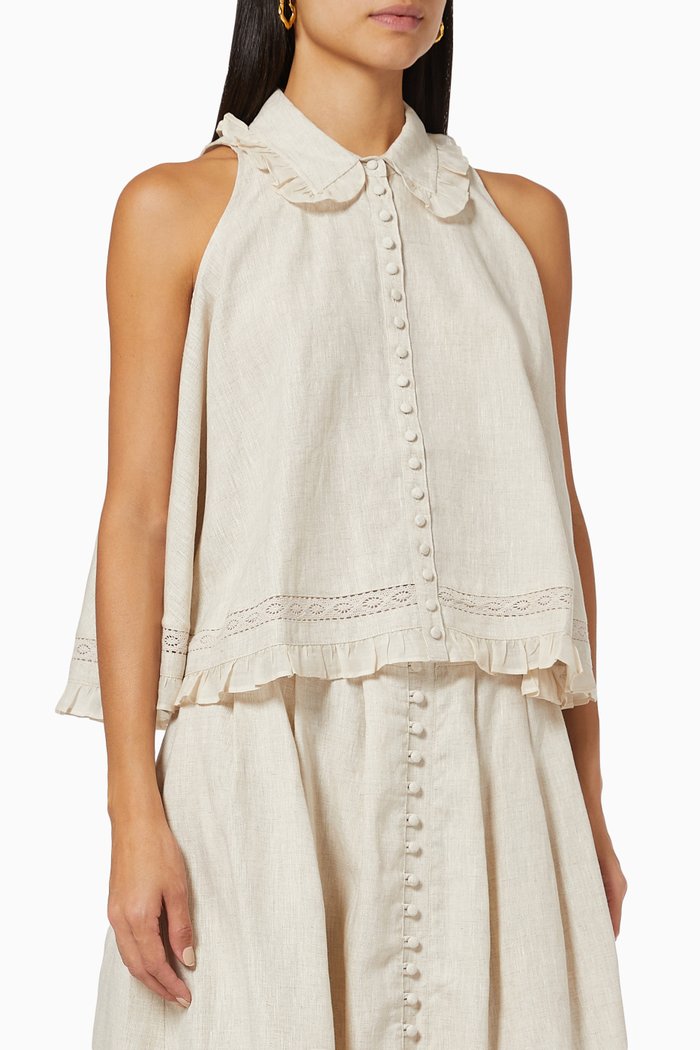

Miranda Crop Trapeze Blouse in Linen Ramie, Neutral