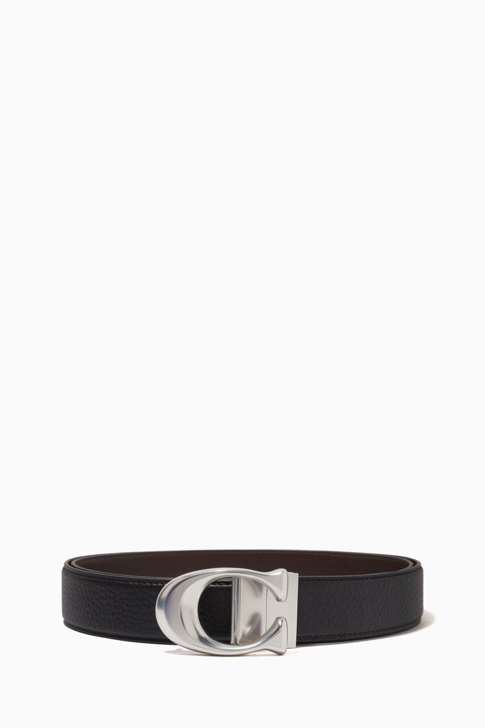 Reversible Signature Buckle & Harness Belt in Leather, Black