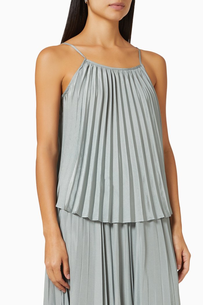 Pleated Cami Top in Satin, Green