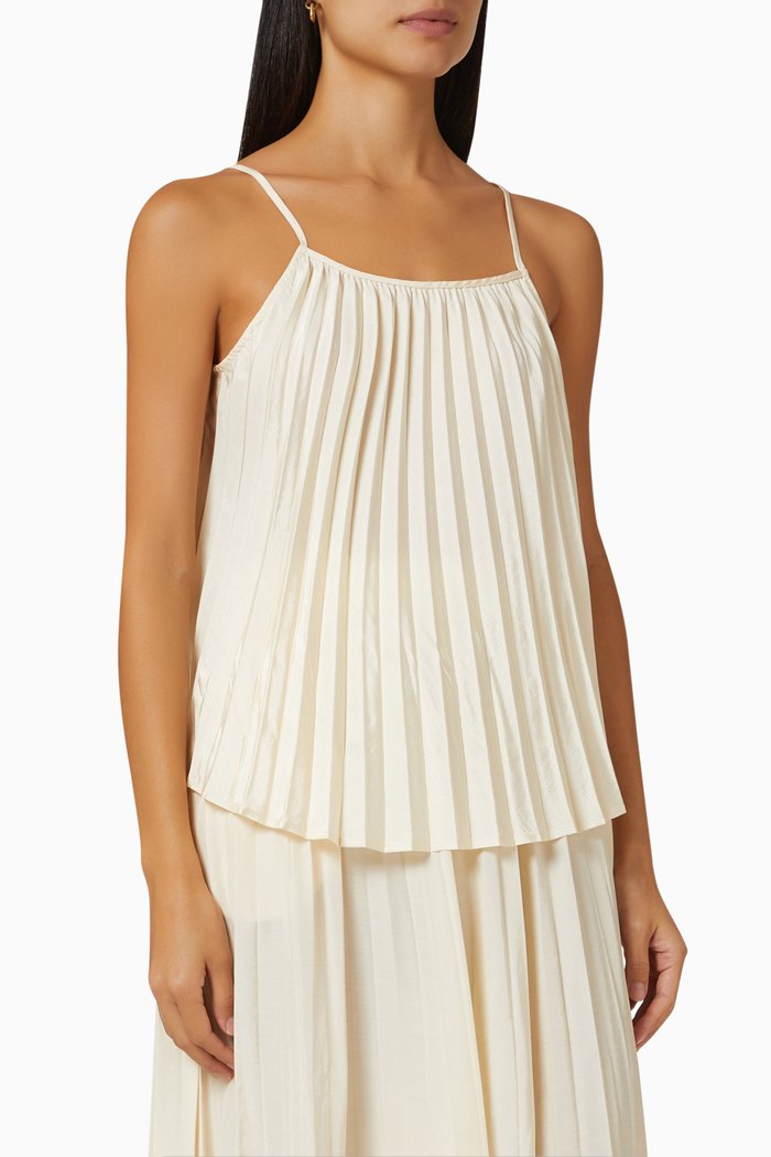 

Pleated Cami Top in Satin, White