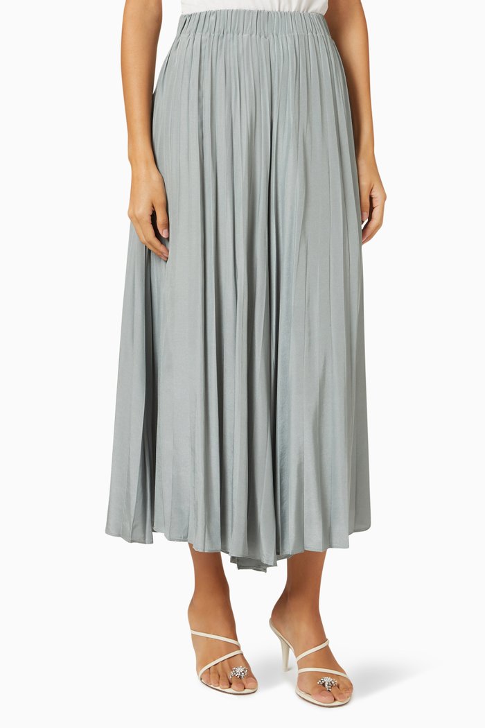 Pleated Wide Leg Pants in Satin, Green