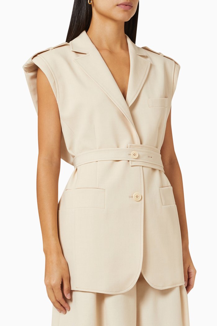 

Epaulet Belted Vest in Wool Blend, Neutral