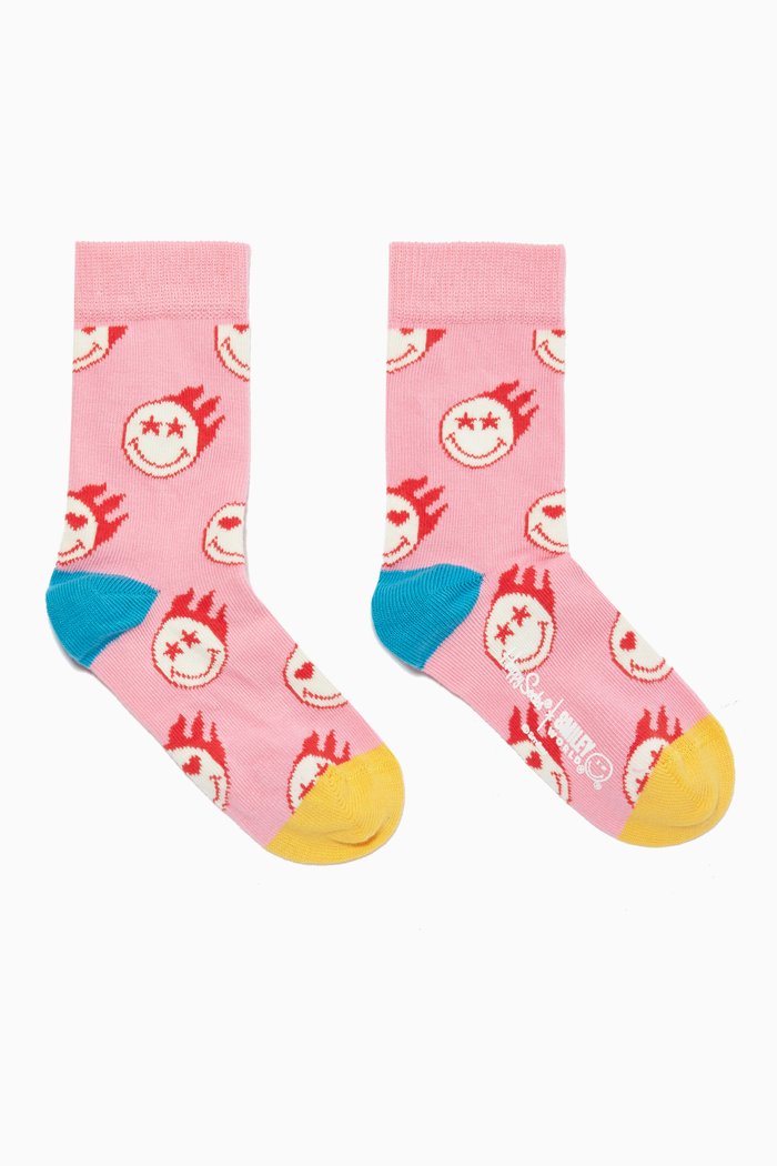 

Flaming Smiley Socks in Stretch Cotton, Pink