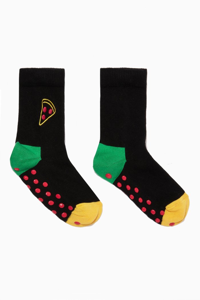 

Embroidered Pizza Anti-slip Socks, Multicolour