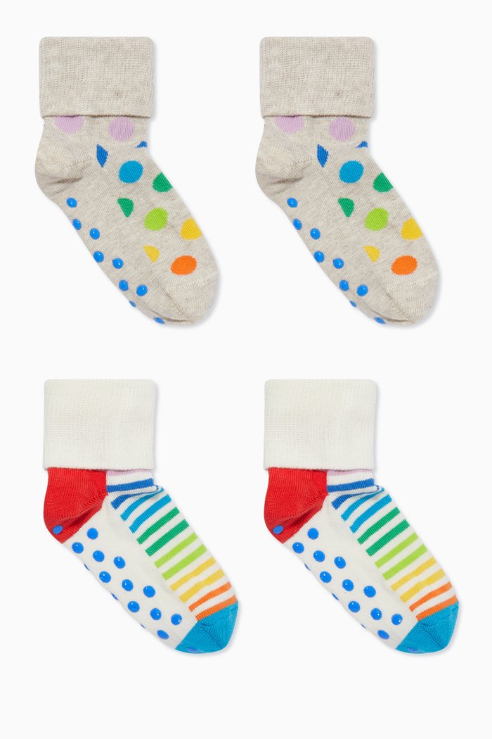 

Strips & Polka-dot Anti-slip Socks, Set of 2, Multicolour