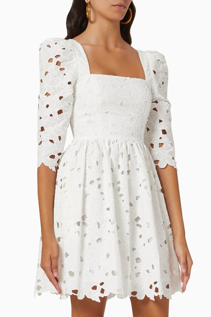 

Hart Mini Dress in Broderie Anglaise Cotton, White