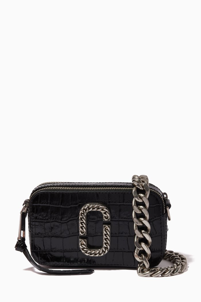 

Snapshot Camera Bag in Croc Embossed Leather, Black