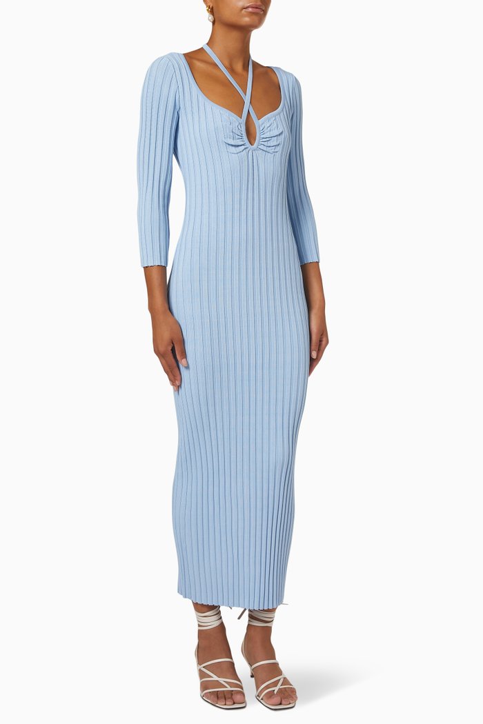 

Second Skin Dress in Rib Knit, Blue