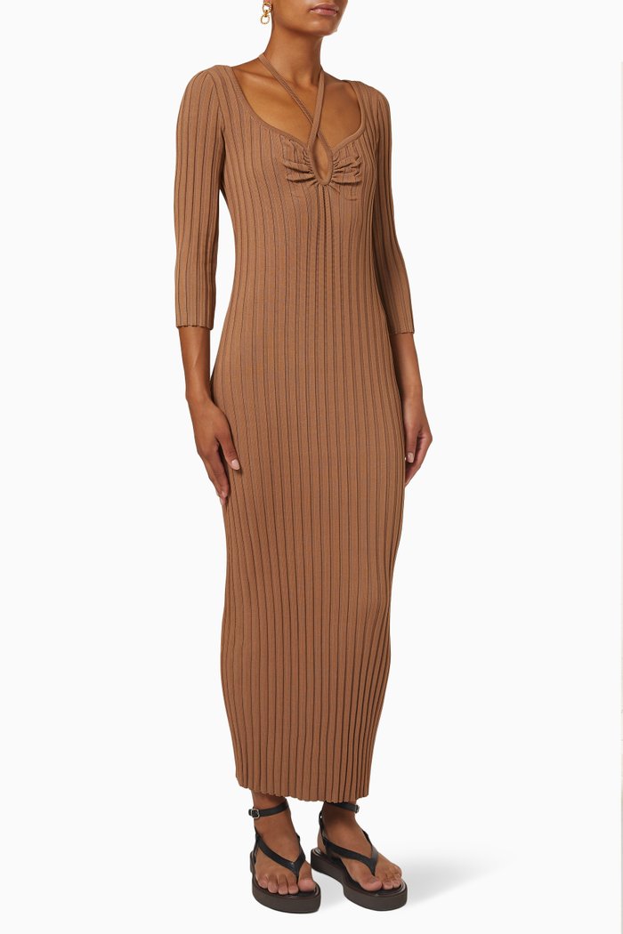

Second Skin Dress in Rib Knit, Brown