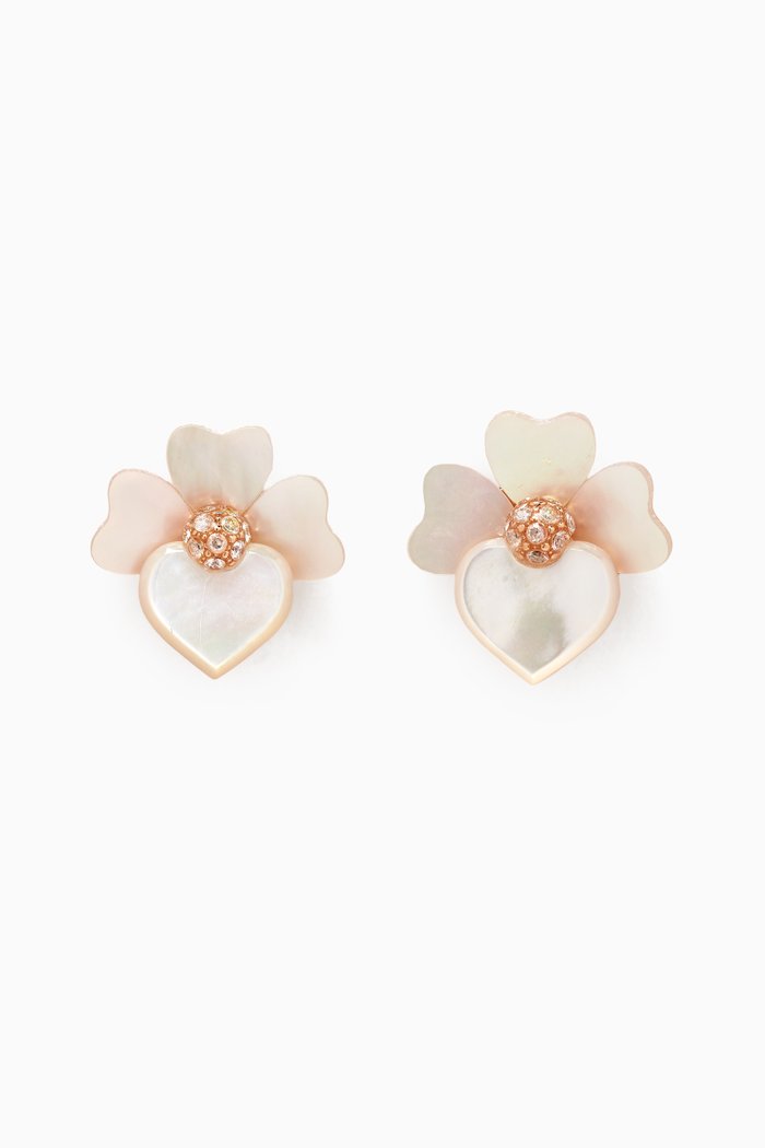 

Precious Pansy Stud Earrings in Rose Gold-Plated Metal, White