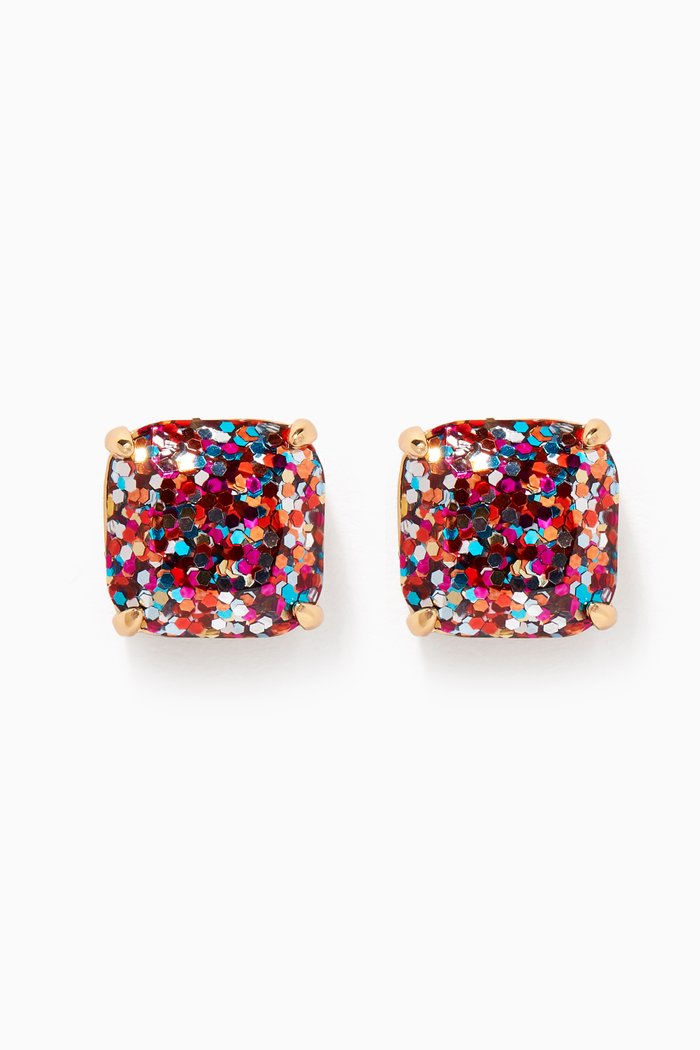 

Small Square Glitter Studs in Gold-plated Brass, Multicolour