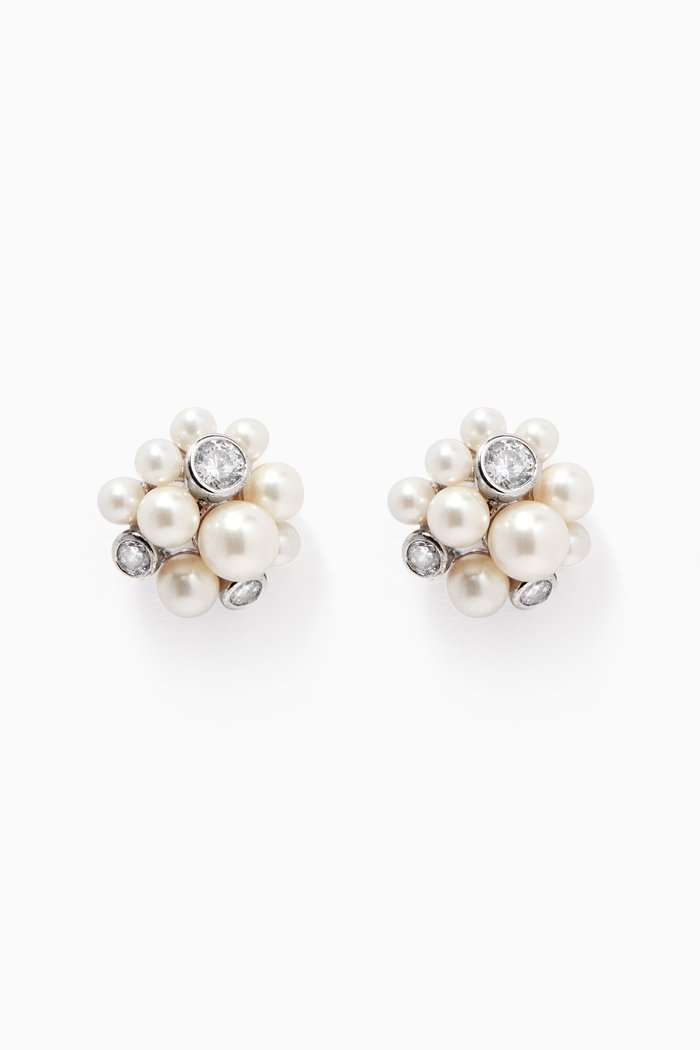 Pearl Caviar Stud Earrings in Brass, Silver