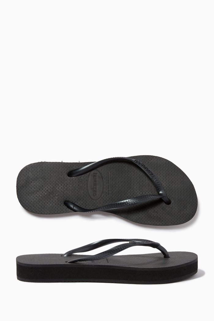 

Slim Flatform Flip Flops in Rubber, Black