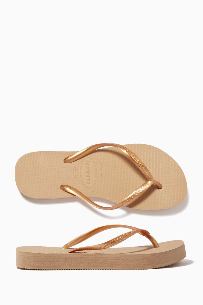 Slim Flatform Flip Flops in Rubber, Gold