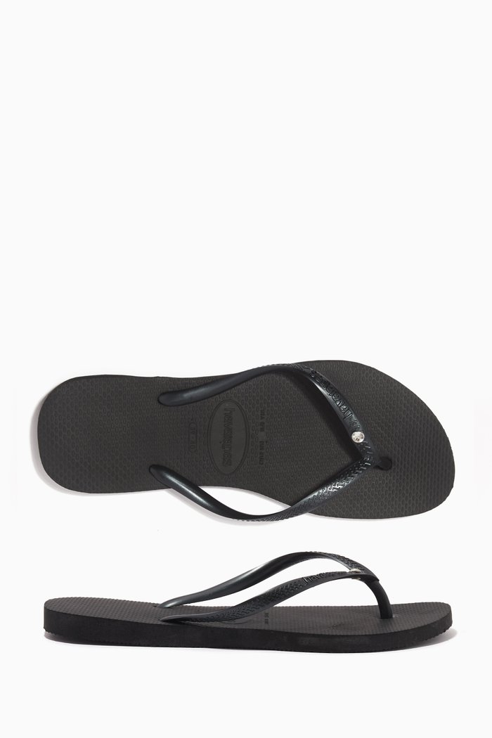 

Slim Swarovski Flip Flops in Rubber, Black