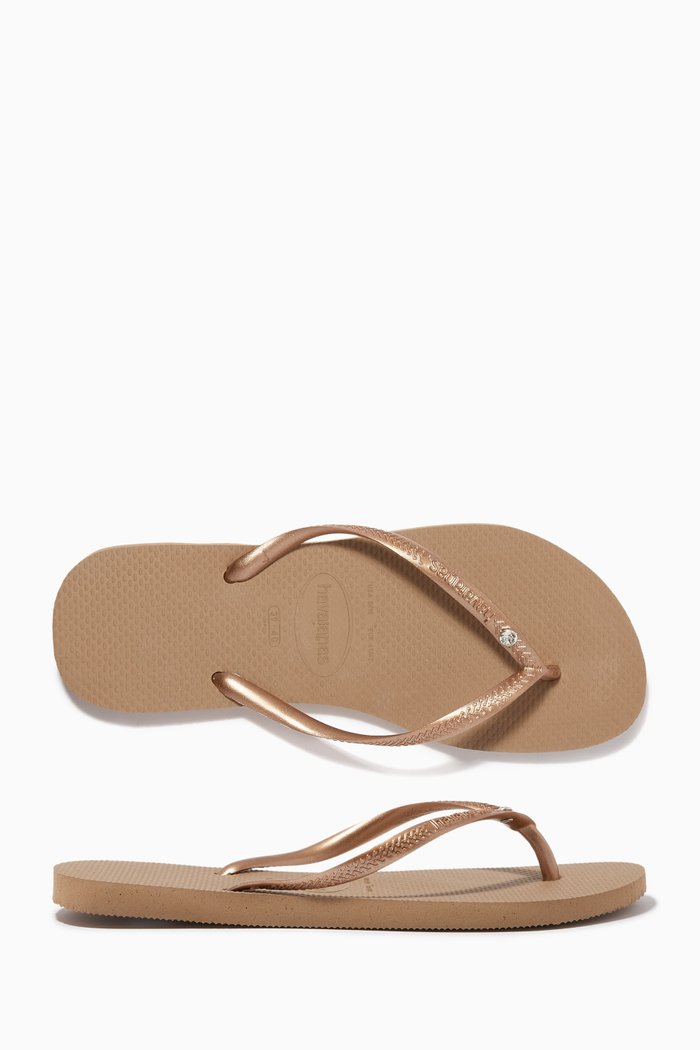 

Slim Swarovski Flip Flops in Rubber, Gold