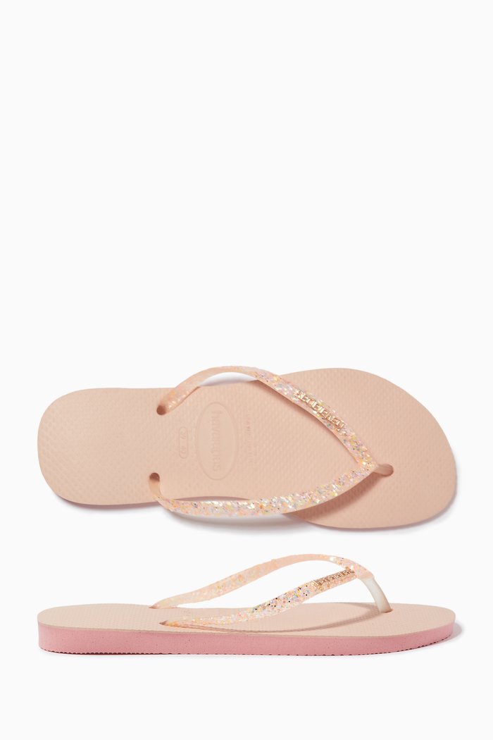 

Slim Glitter Flourish Flip Flops in PVC, Pink