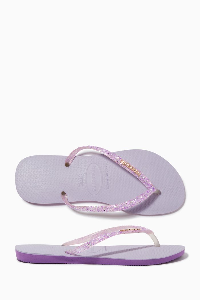 

Slim Glitter Flourish Flip Flops in PVC, Purple