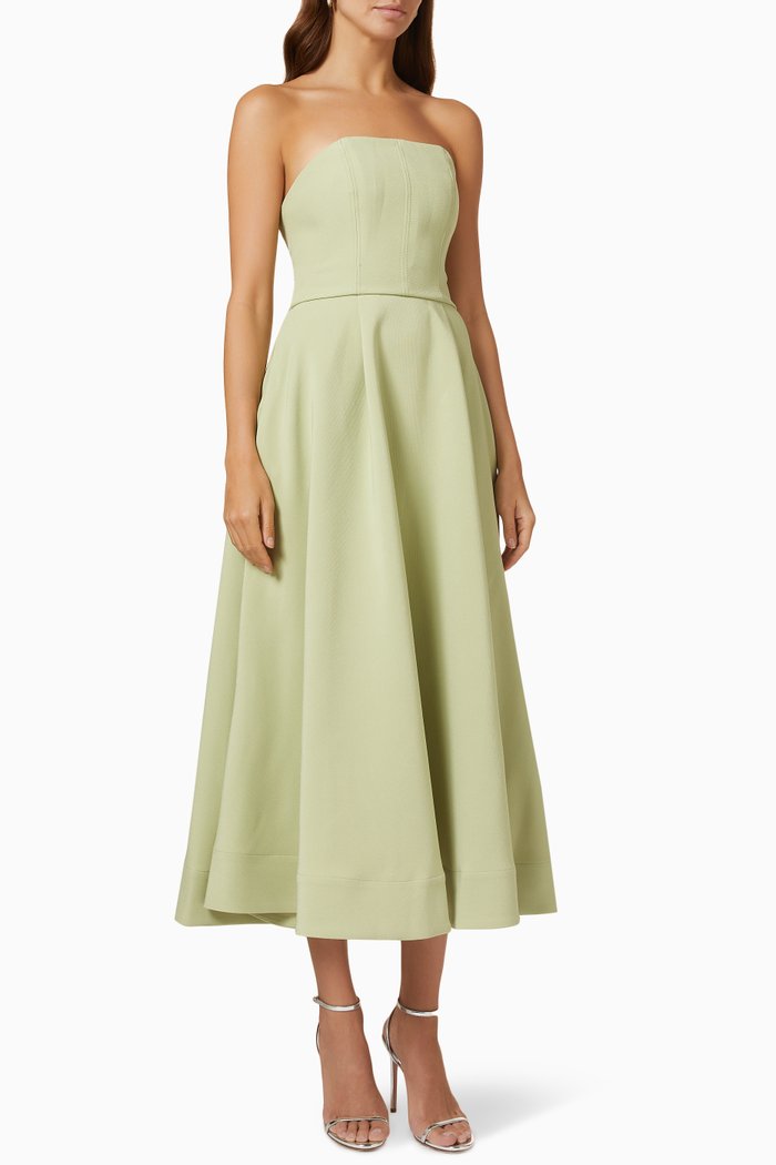 Tryst Midi Dress in Stretch Crepe, Green