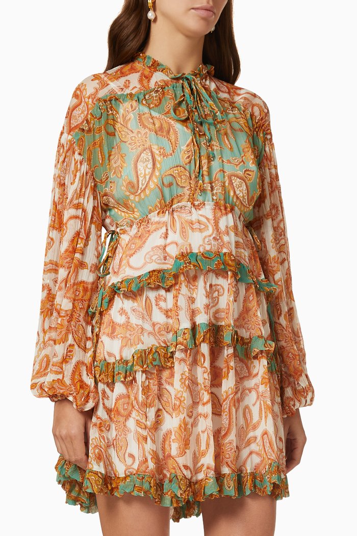 

Tuscany Long Sleeve Mini Dress in Viscose, Multicolour