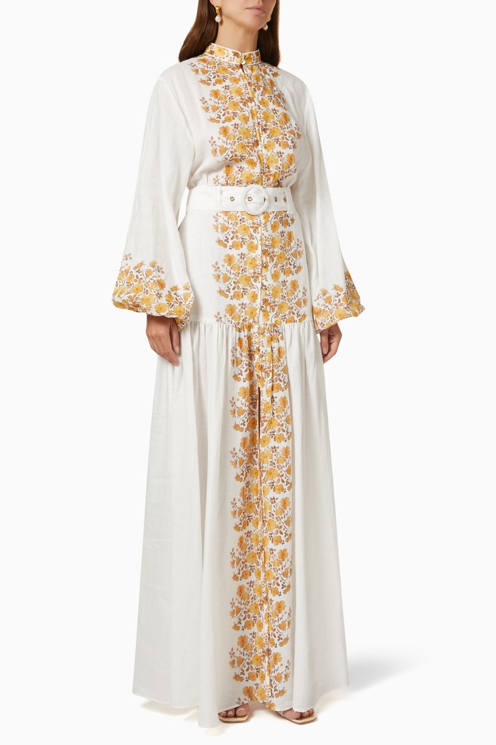 

Meadow Long Sleeve Maxi Dress in Ramie, White