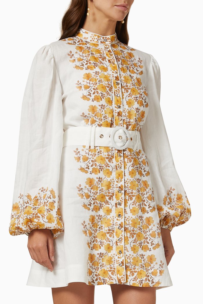 

Meadow Long Sleeve Mini Dress in Ramie, White