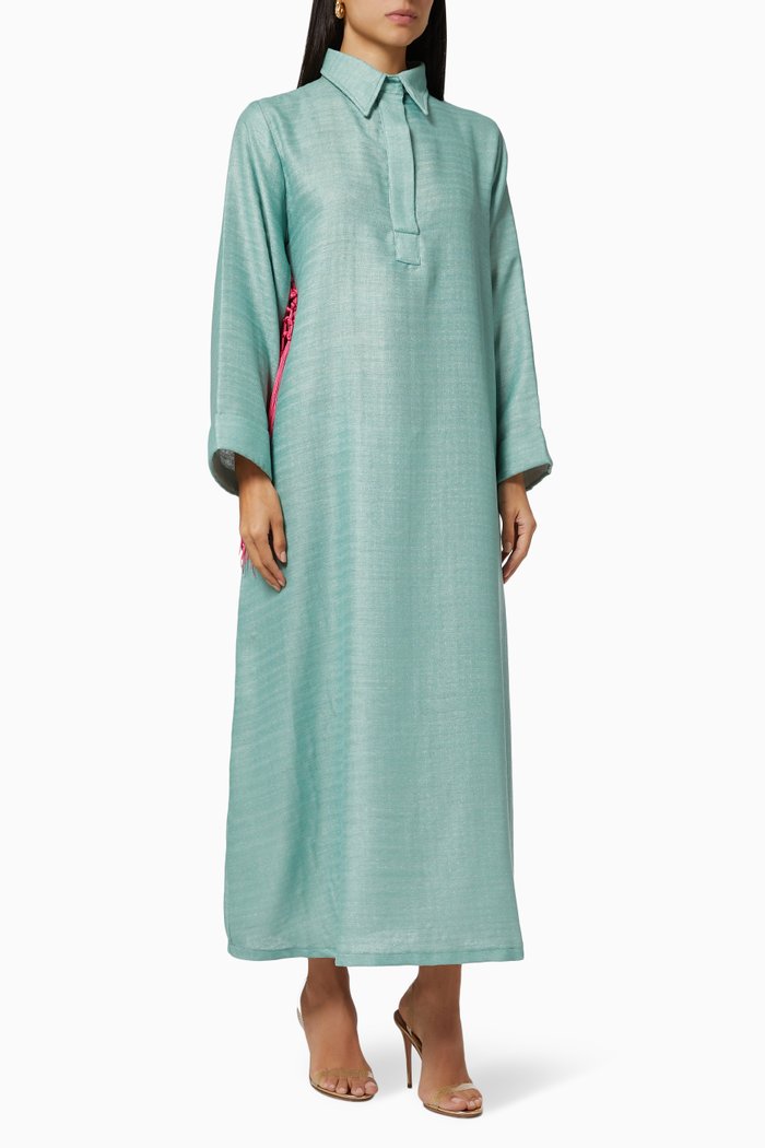 

Fringe Abaya in Linen, Green