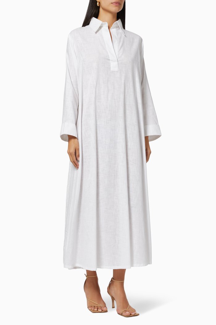 

Fringe Abaya in Linen, White