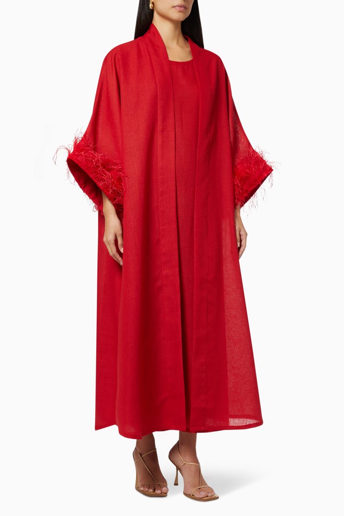 

Dress & Cardigan Set in Linen, Red
