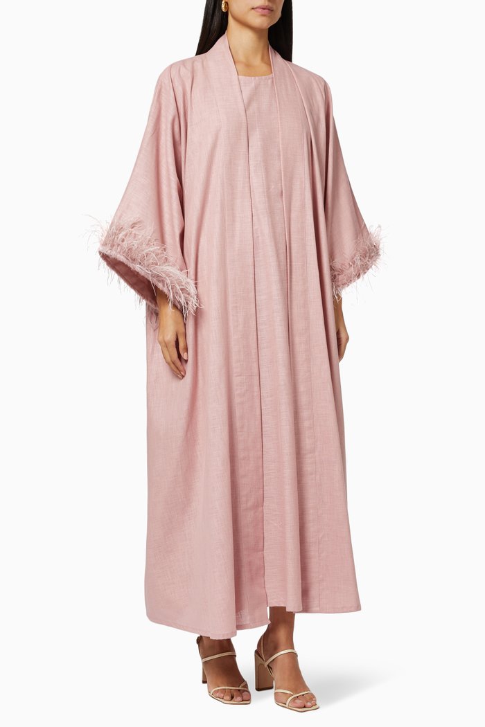 

Dress & Cardigan Set in Linen, Pink