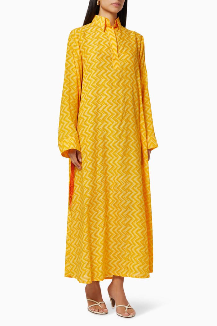 

Fringe Maxi Dress in Cotton, Orange