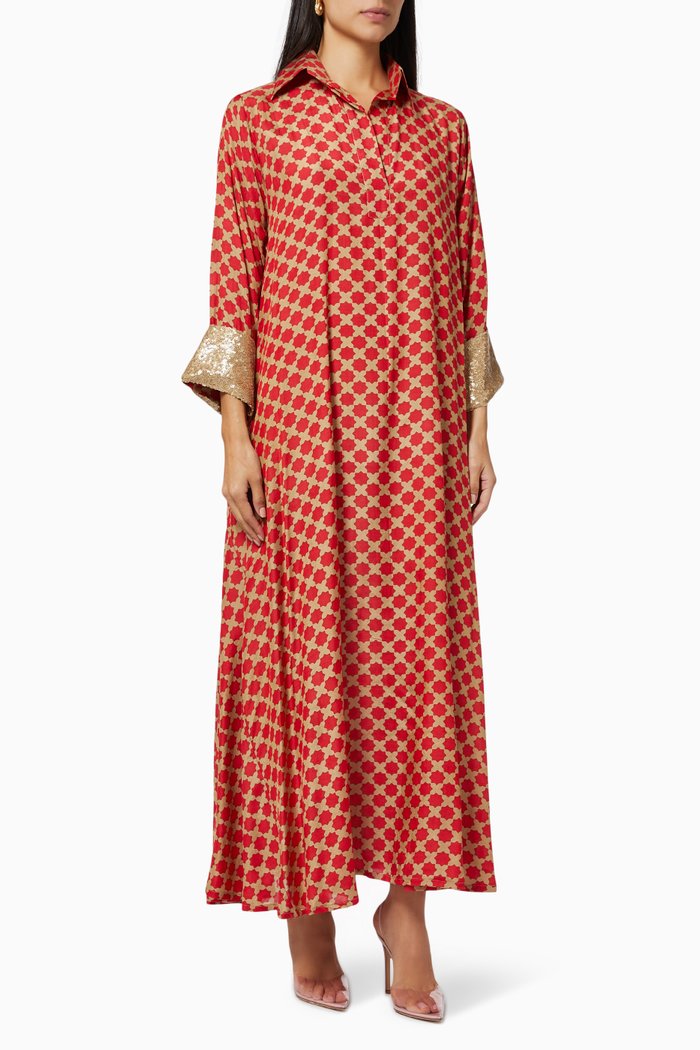 

Embellished Cuff Dress in Silk & Cotton Blend, Neutral