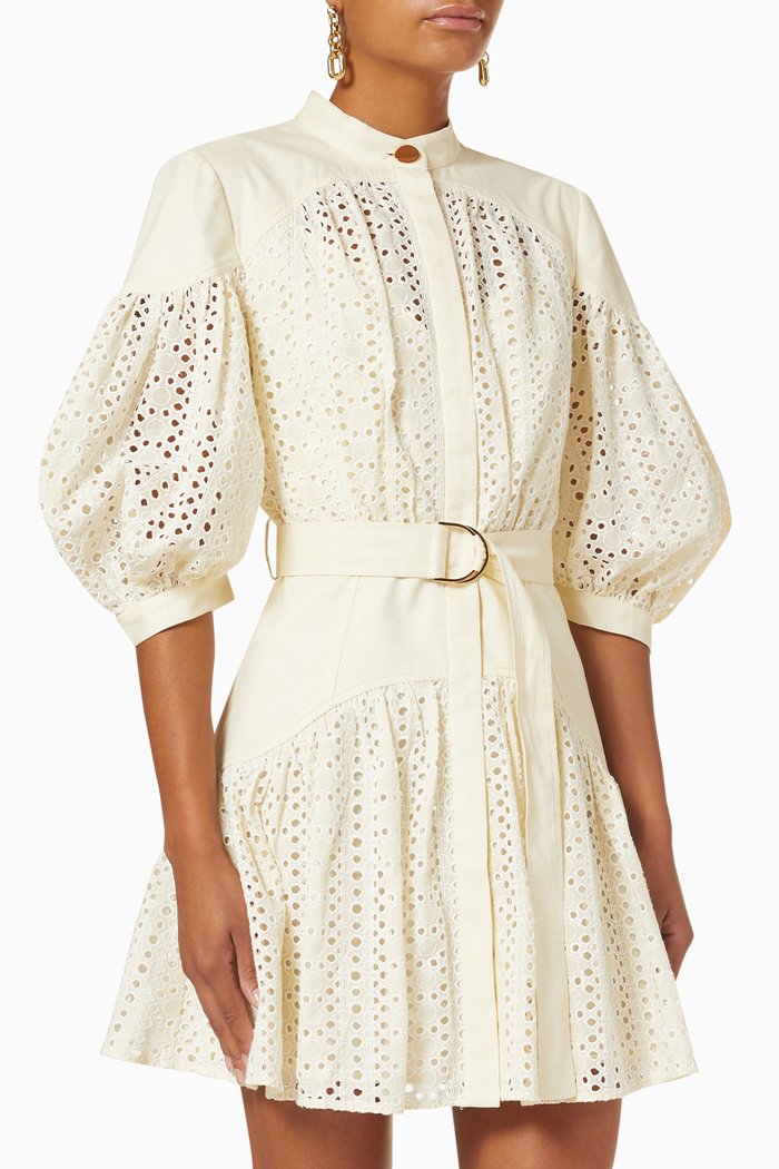 

Moore Mini Dress in Cotton and Linen Blend, Neutral