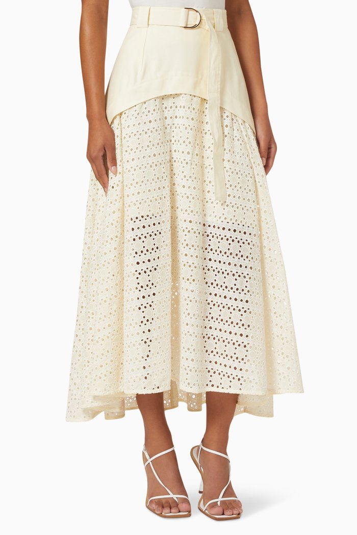 

Moore Midi Skirt in Cotton-Linen Blend, Neutral